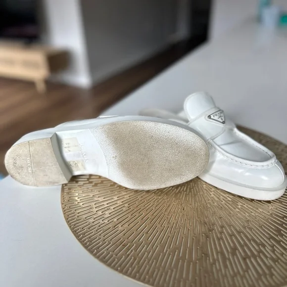 Prada White Leather Mule Loafers - Picture 6 of 6